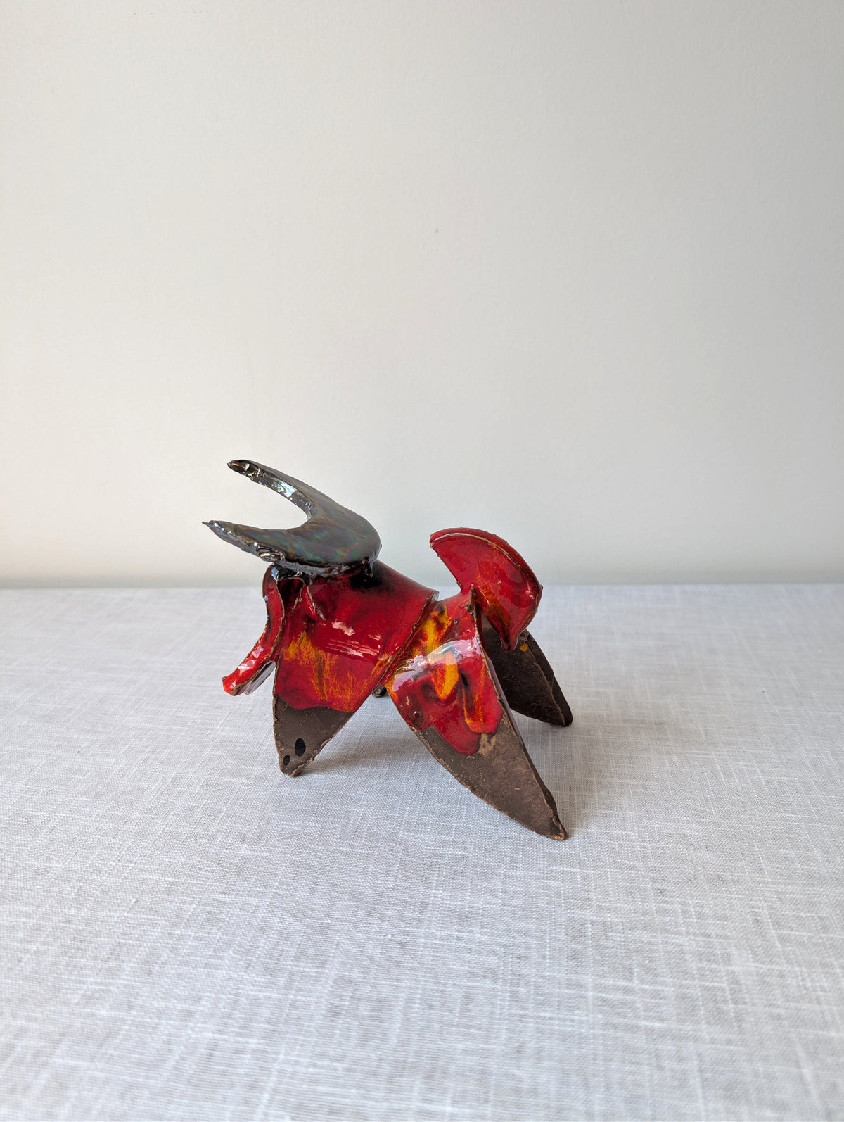 Luis del Castillo red glazed ceramic bull sculpture, view 4