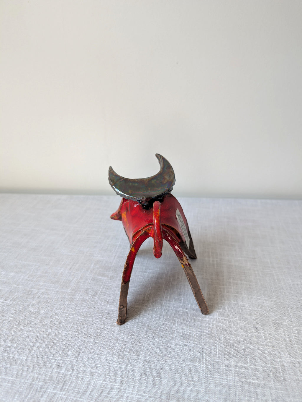 Luis del Castillo red glazed ceramic bull sculpture, view 5