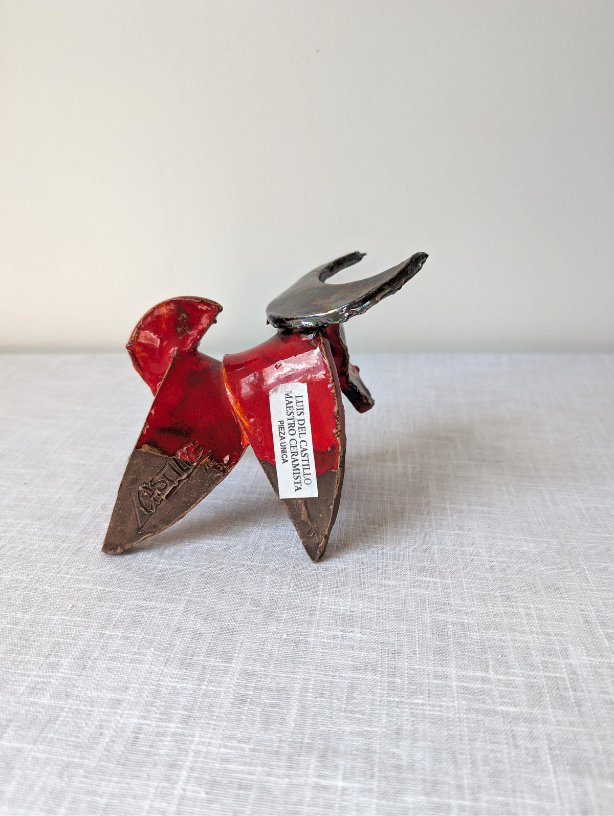 Luis del Castillo red glazed ceramic bull sculpture, view 6
