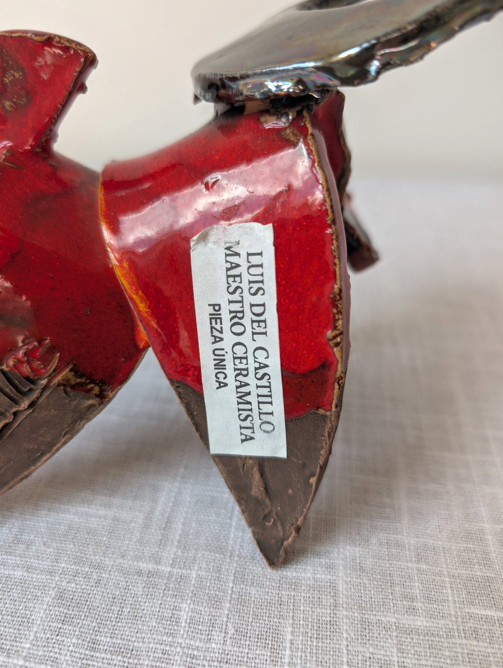 Luis del Castillo red glazed ceramic bull sculpture, view 7