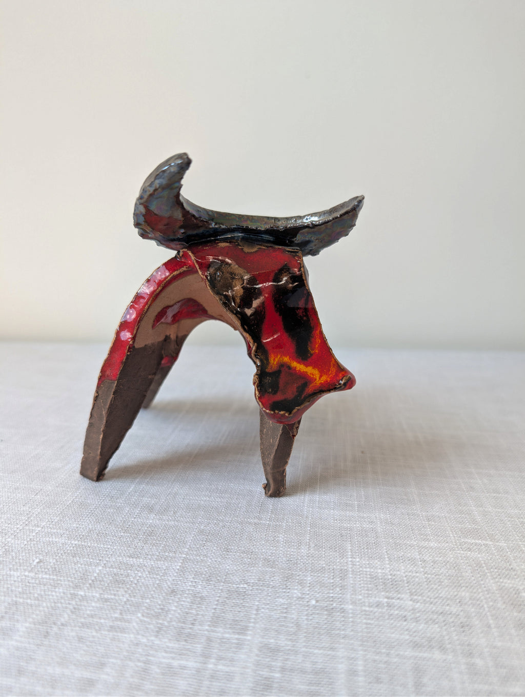 Luis del Castillo red glazed ceramic bull sculpture, view 9