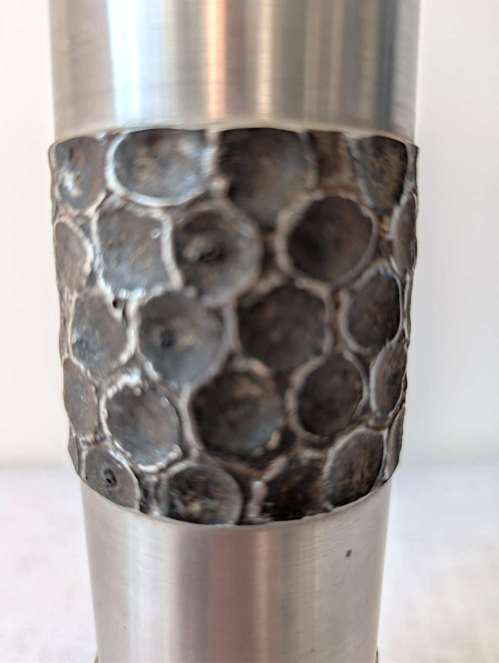 Brutalist Turned-Steel Vase with Textured Bands, photograph 4