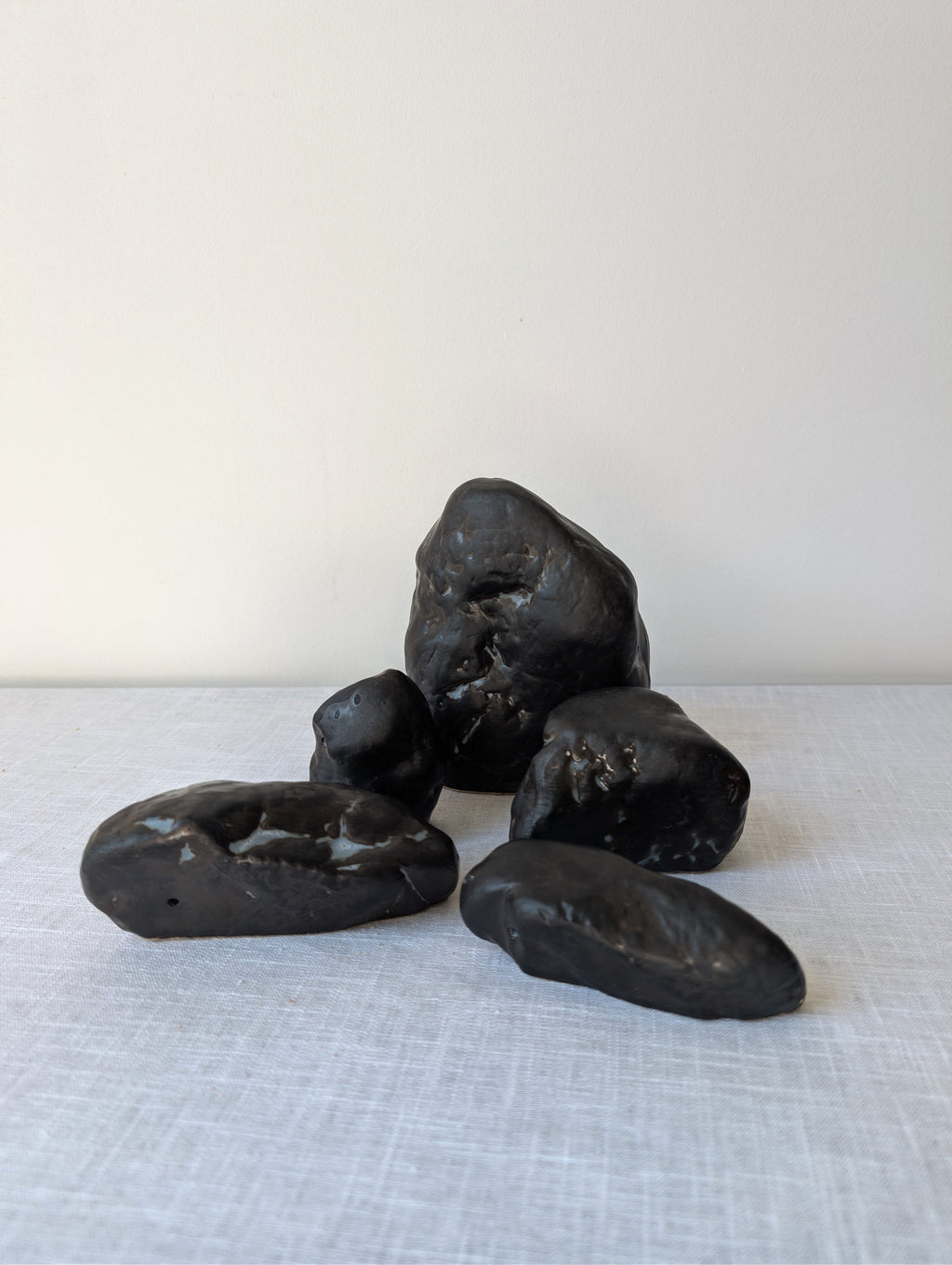 Set of Five Abstract Ceramic Sculptures in Dark Glaze, photograph 3