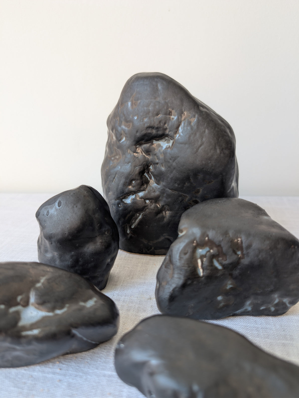 Set of Five Abstract Ceramic Sculptures in Dark Glaze, photograph 4