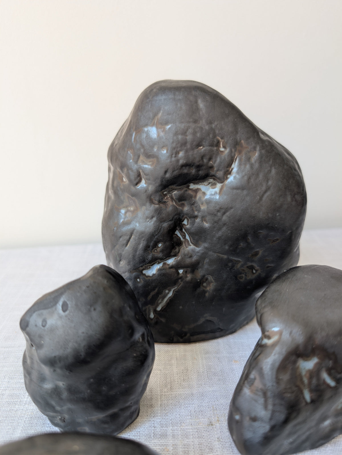 Set of Five Abstract Ceramic Sculptures in Dark Glaze, photograph 5