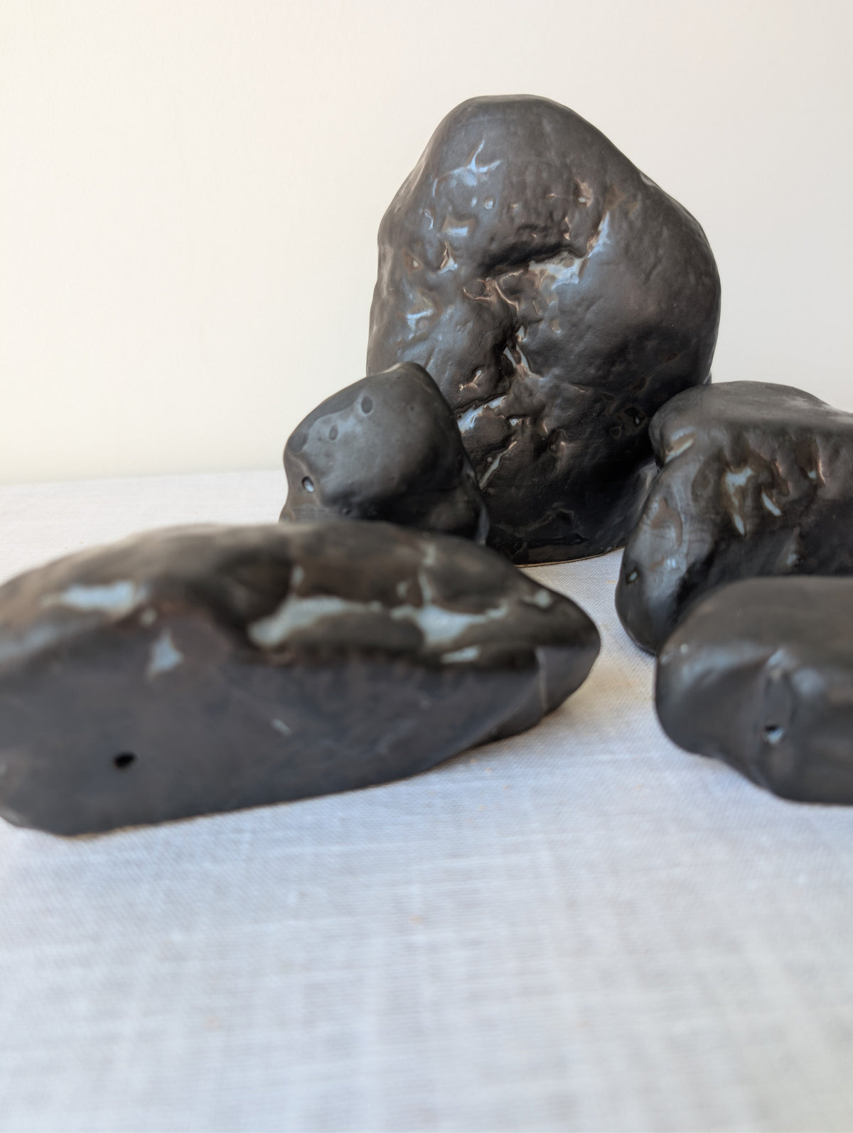 Set of Five Abstract Ceramic Sculptures in Dark Glaze, photograph 6