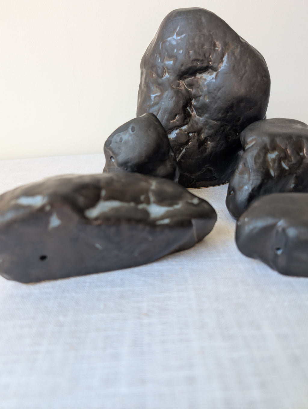Set of Five Abstract Ceramic Sculptures in Dark Glaze, photograph 7