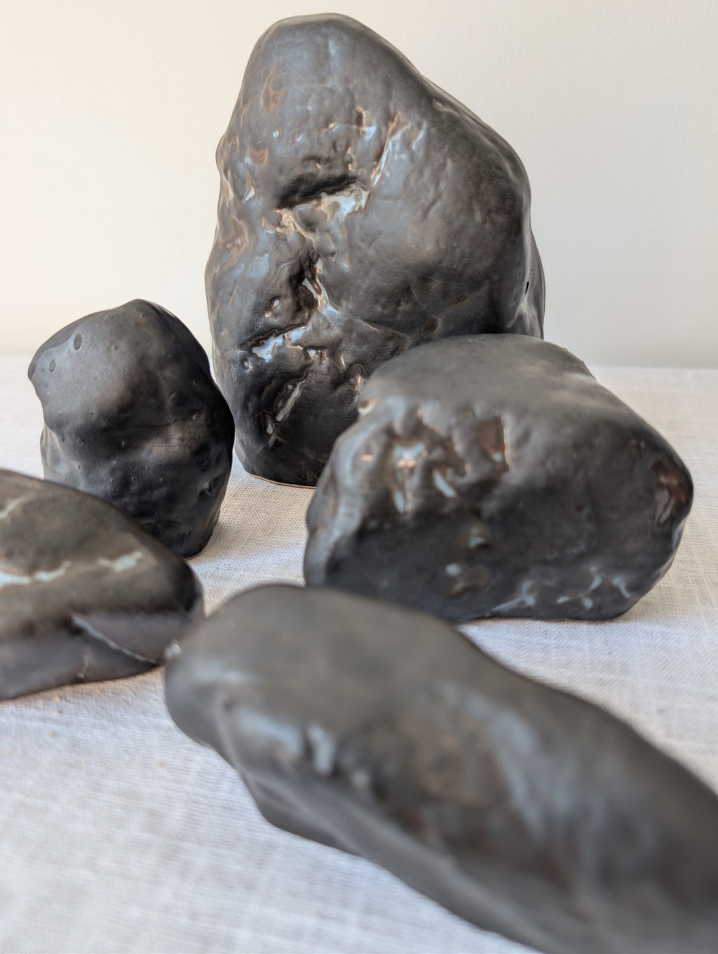 Set of Five Abstract Ceramic Sculptures in Dark Glaze, photograph 8
