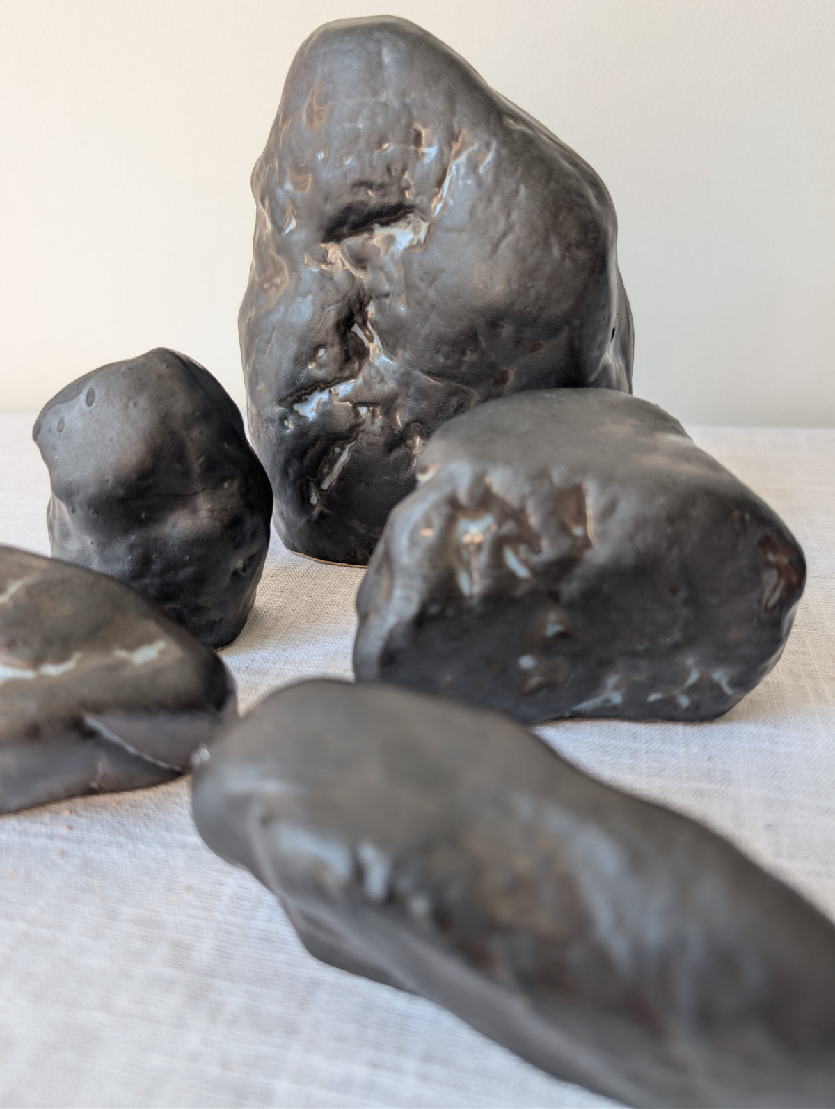 Set of Five Abstract Ceramic Sculptures in Dark Glaze, photograph 8