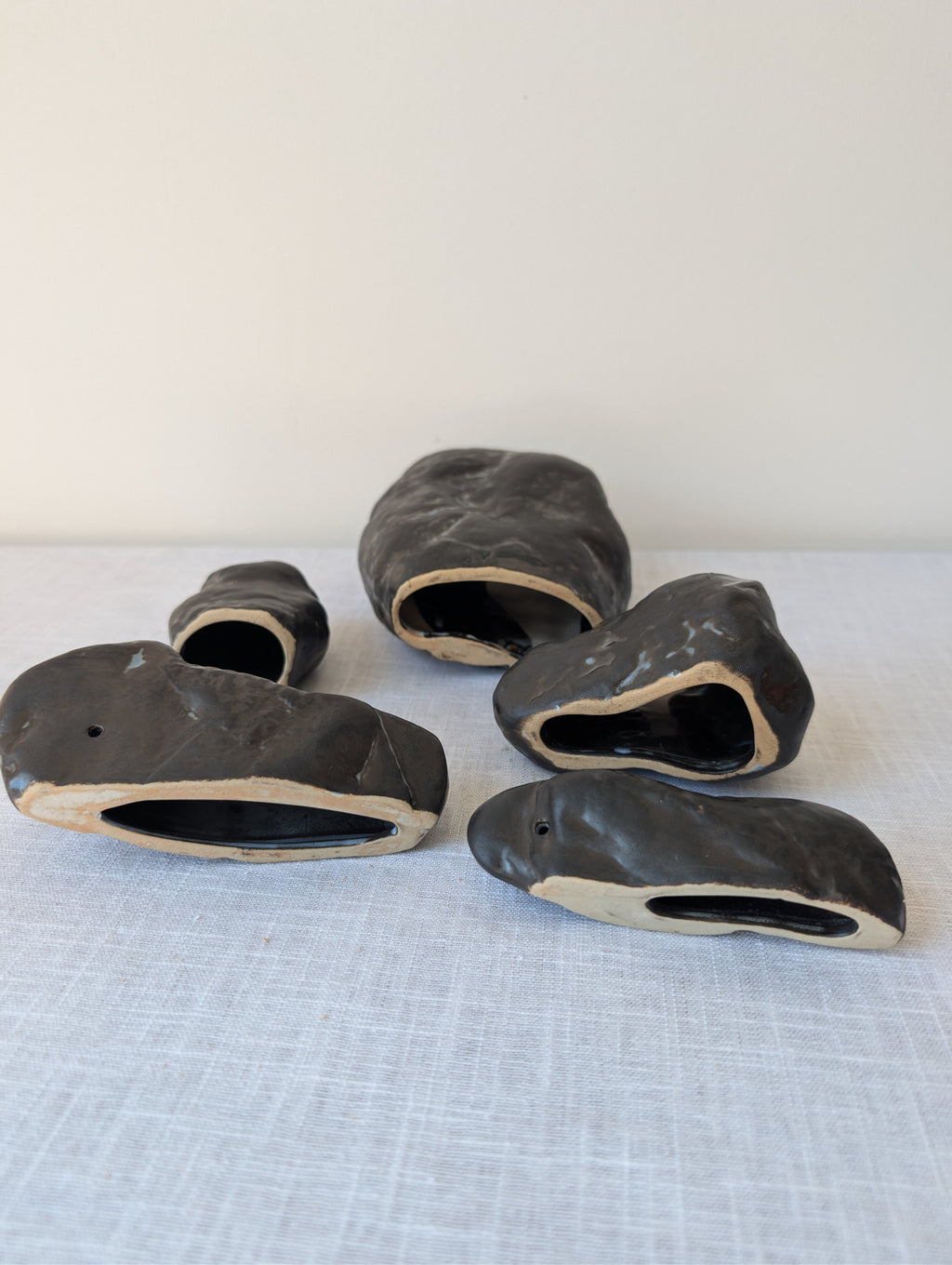 Set of Five Abstract Ceramic Sculptures in Dark Glaze, photograph 9
