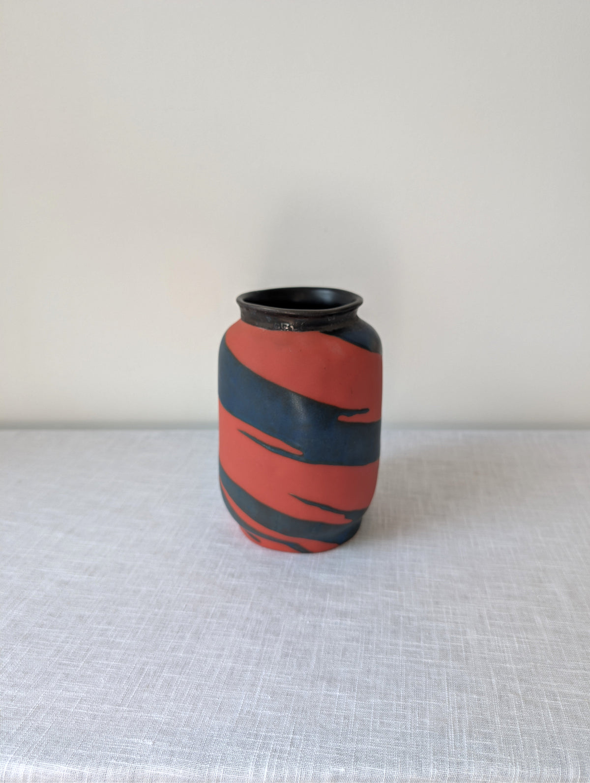 Akaliko Vermilion Zebra Striped Ceramic Vase, photograph 1