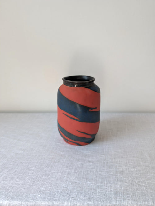 Akaliko Vermilion Zebra Striped Ceramic Vase, photograph 1
