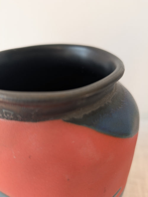 Akaliko Vermilion Zebra Striped Ceramic Vase, photograph 3