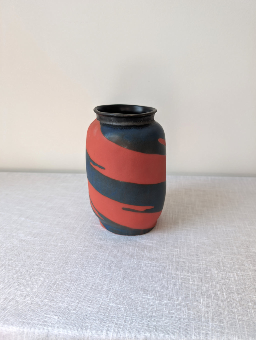 Akaliko Vermilion Zebra Striped Ceramic Vase, photograph 4