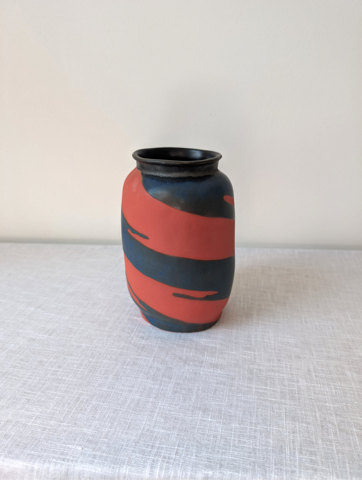 Akaliko Vermilion Zebra Striped Ceramic Vase, photograph 4