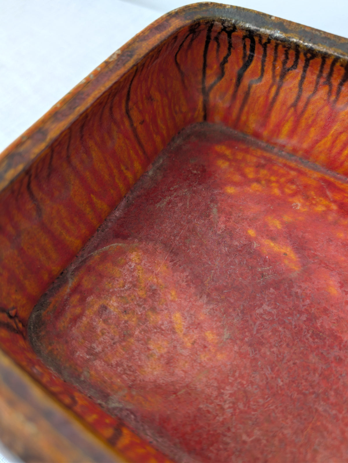 Orange-Red Footed Ceramic Tray with Black Drip Glaze, photograph 5