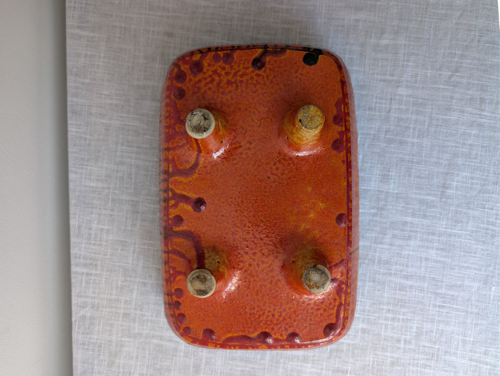 Orange-Red Footed Ceramic Tray with Black Drip Glaze, photograph 6