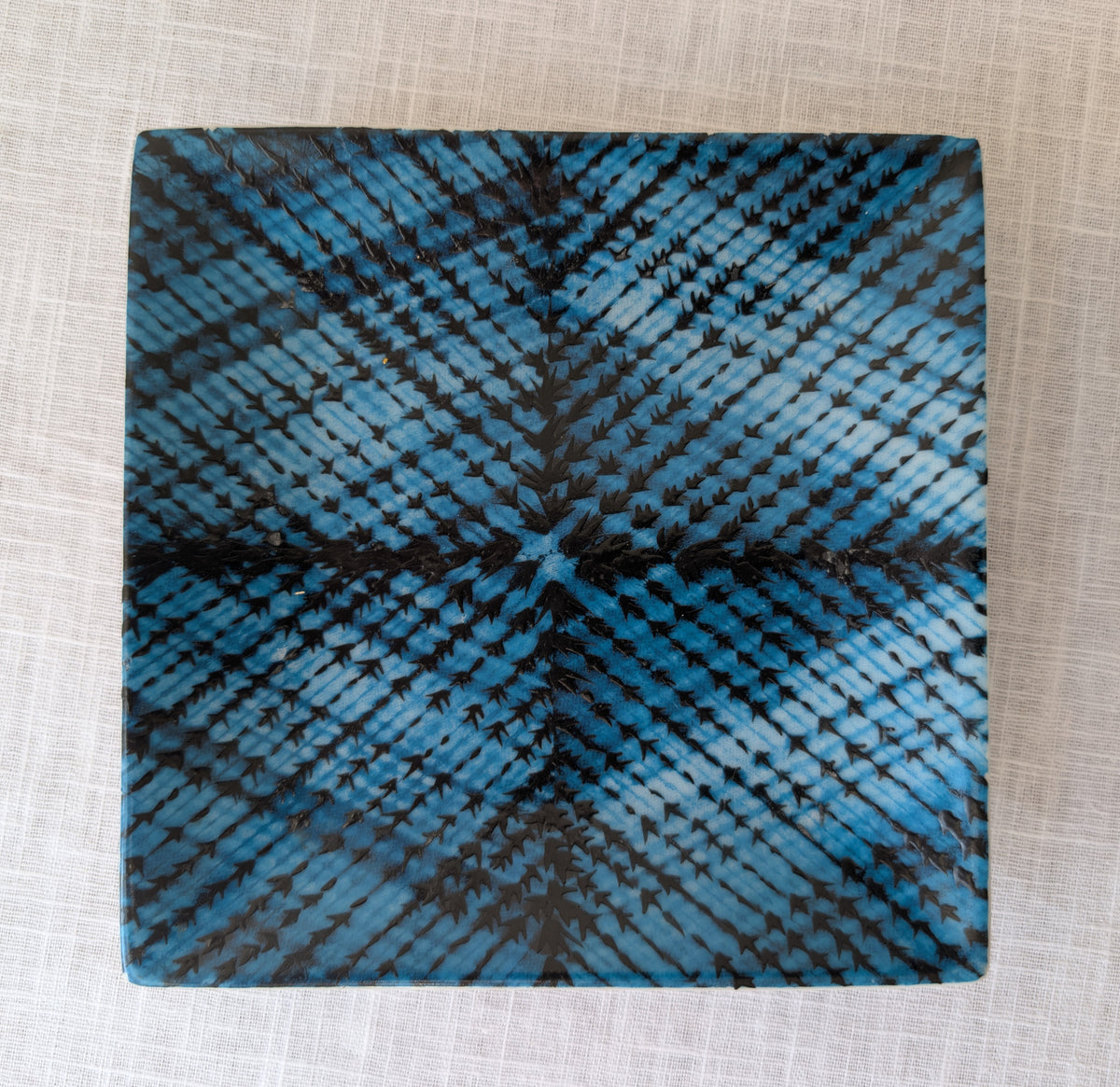 Fabienne Jouvin Paris, Pair of Turquoise Crosshatched Square Ceramic Dishes