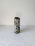 Faceted Grey-Green Ceramic Vase with Botanical Decoration, photograph 1