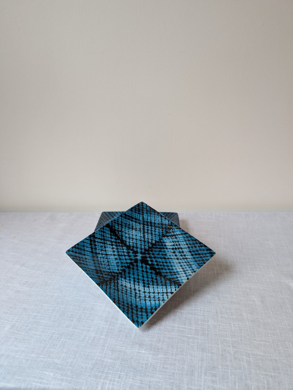 Fabienne Jouvin Paris, Pair of Turquoise Crosshatched Square Ceramic Dishes
