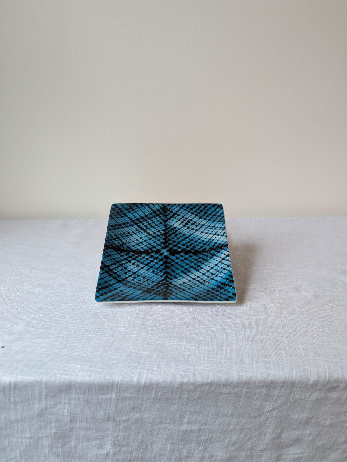 Fabienne Jouvin Paris, Pair of Turquoise Crosshatched Square Ceramic Dishes