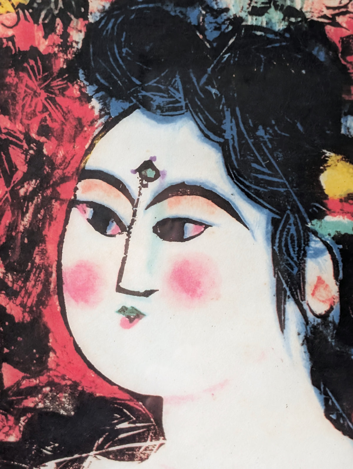Shikō Munakata, Hibiscus Woman, Rare Colour Print on Washi